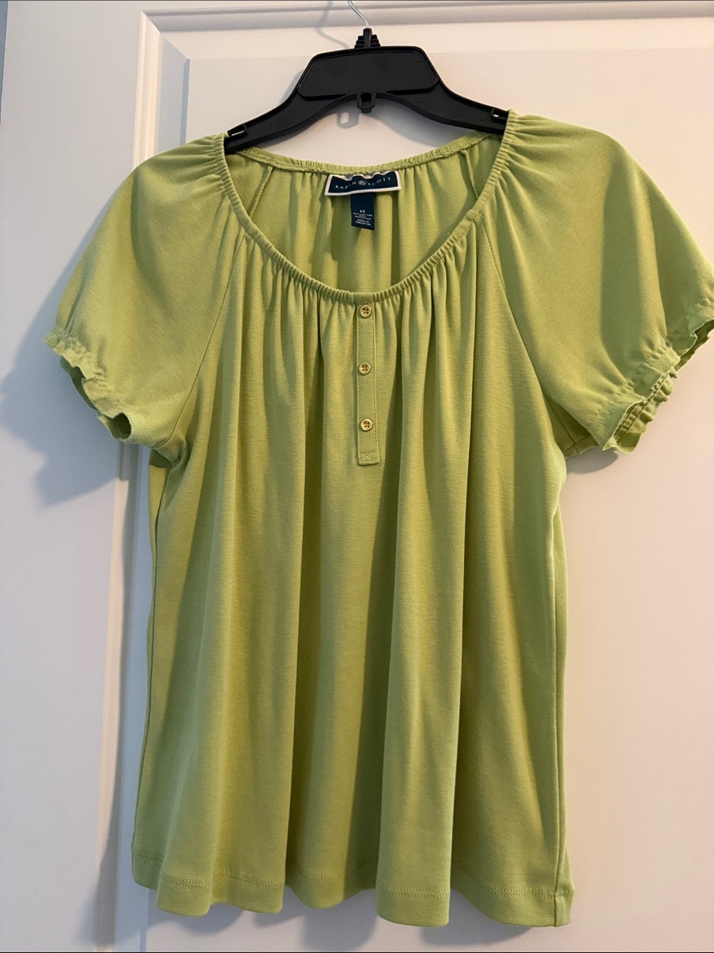 Karen Scott Lime Green Short-Sleeve Henley Blouse